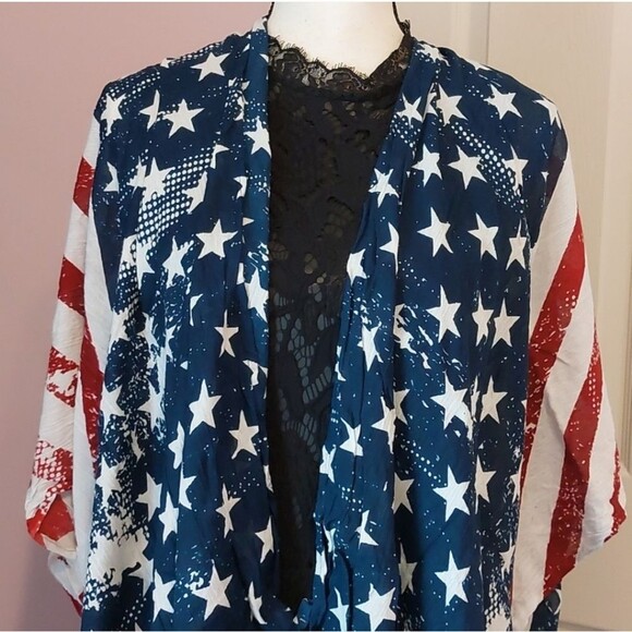 Accessory St Patriotic American Flag Shawl Shrug Wrap Swim Cover One Size NWT - Picture 4 of 8